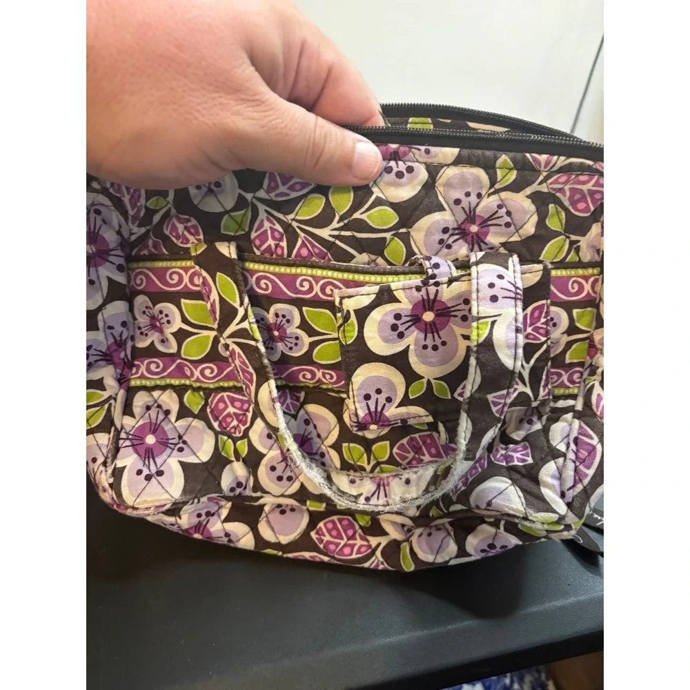 Vera Bradley Plum Petals Quilted Floral Handbag Purple Green Satchel Bag